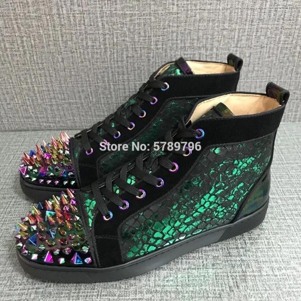 high red bottom green discoloration genuine leather spikes shoes for men casual flats loafers messy rivets toecap sneakers, Black
high red bottom green discoloration genuine leather spikes shoes for men casual flats loafers messy rivets toecap sneakers, Black