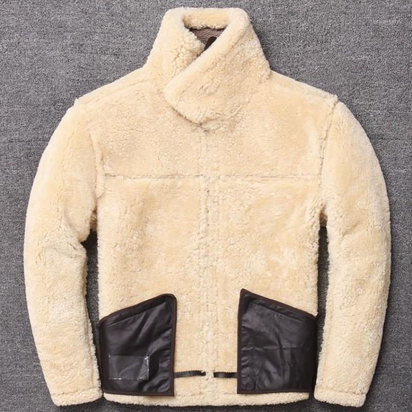 men's leather & faux men 100% natural shearling jacket wool real fur lining warm overcoat slim fit coat sheepskin genuine jacke, Black
men's leather & faux men 100% natural shearling jacket wool real fur lining warm overcoat slim fit coat sheepskin genuine jacke, Black