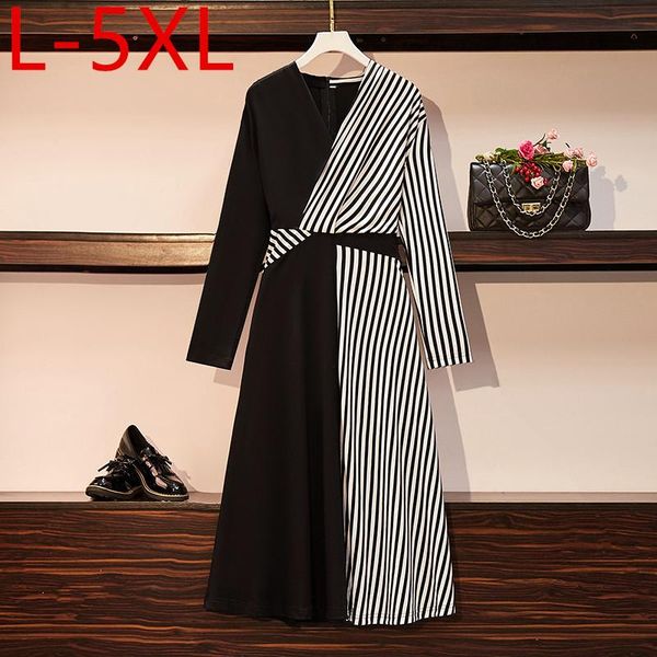 casual dresses l-5xl plus size 2021 autumn women's v neck long sleeves patchwork stripe a line dress ladies party oversize s180, Black;gray
casual dresses l-5xl plus size 2021 autumn women's v neck long sleeves patchwork stripe a line dress ladies party oversize s180, Black;gray