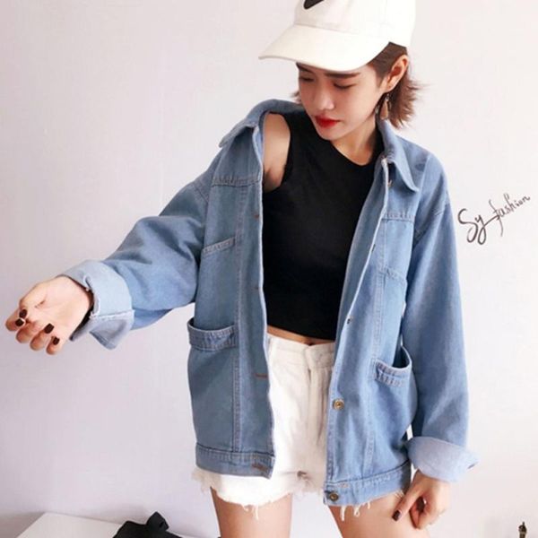 women's jackets korean style ladies classic denim coat relaxed fit long sleeve loose women turn-down collar girls outwears, Black;brown
women's jackets korean style ladies classic denim coat relaxed fit long sleeve loose women turn-down collar girls outwears, Black;brown