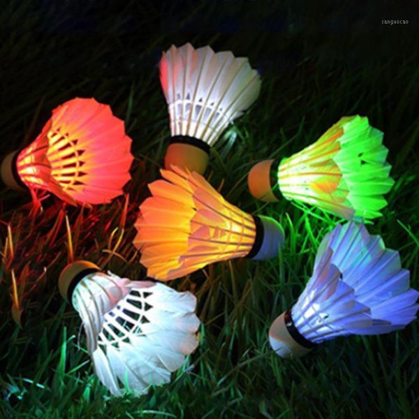 

badminton shuttlecocks 6pcs colorful led luminous feather fangled dark night glow lighting shuttlecock indoor sports flash colors1