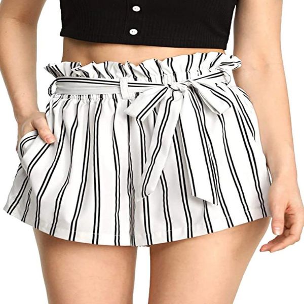 women's shorts summer beach stripes print fashion casual high waist short with pockets, White;black
women's shorts summer beach stripes print fashion casual high waist short with pockets, White;black