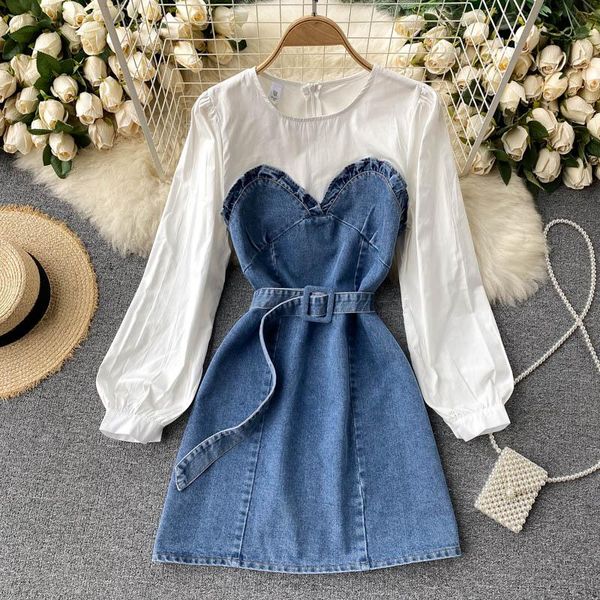 spring new fashion a-line dress women's round neck long sleeve sweet denim contrast vestido de mujer clothes q796, Black;gray
spring new fashion a-line dress women's round neck long sleeve sweet denim contrast vestido de mujer clothes q796, Black;gray