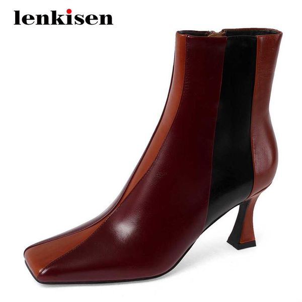 boots lenkisen large size genuine leather mixed color handmade square toe thin high heel zipper gentlewomen mature ankle l73, Black
boots lenkisen large size genuine leather mixed color handmade square toe thin high heel zipper gentlewomen mature ankle l73, Black
