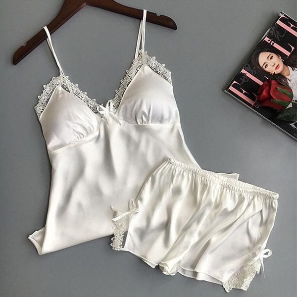 womens pajamas satin pajamas suit white lace v neck summer shorts suspenders chest cushion gathere, Gray
womens pajamas satin pajamas suit white lace v neck summer shorts suspenders chest cushion gathere, Gray