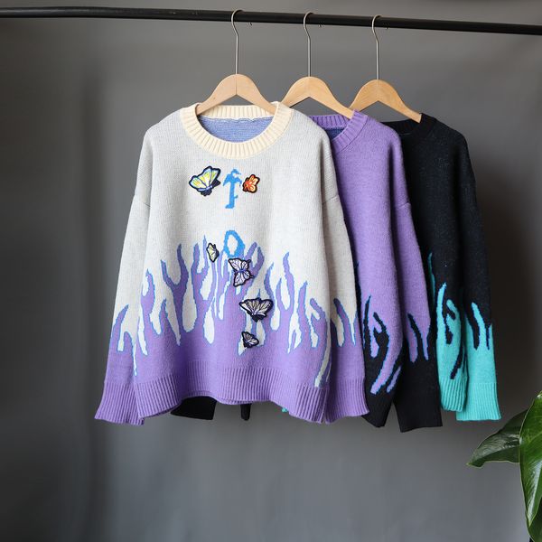 woherb autumn winter harajuku flame knit sweater butterfly applique women pullover casual loose sweaters streetwear jumper 201203, White;black
woherb autumn winter harajuku flame knit sweater butterfly applique women pullover casual loose sweaters streetwear jumper 201203, White;black