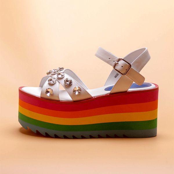 rainbow summer thick platform sola sandals strass studs white female leather ankle strap peep sandalias qxrf, Black
rainbow summer thick platform sola sandals strass studs white female leather ankle strap peep sandalias qxrf, Black