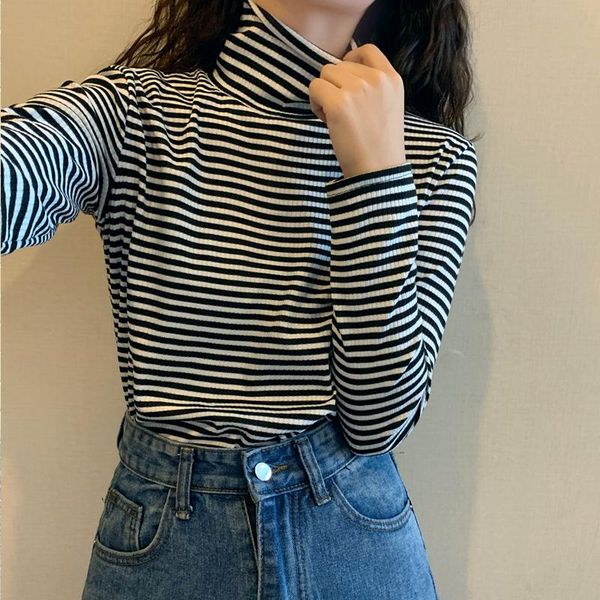 women's t-shirt 2021 bottoming shirt casual black white striped high-neck autumn/winter t long-sleeve slim mori girl shirts
women's t-shirt 2021 bottoming shirt casual black white striped high-neck autumn/winter t long-sleeve slim mori girl shirts