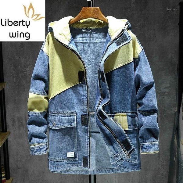 hip hop men patchwork denim coat spring vintage washed hooded jacket japan style single breasted cowboy outerwear jaquetas1, Black;brown
hip hop men patchwork denim coat spring vintage washed hooded jacket japan style single breasted cowboy outerwear jaquetas1, Black;brown