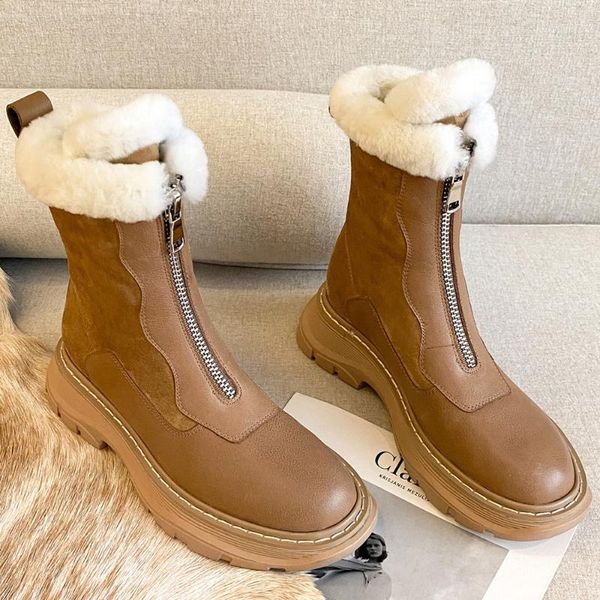 women's genuine leather patchwork thick sole platform flats winter warm plush snow boots front zip punk short booties shoes sale, Black
women's genuine leather patchwork thick sole platform flats winter warm plush snow boots front zip punk short booties shoes sale, Black