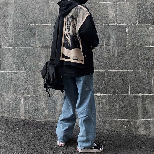 ins dark high street hip-hop pop figure print loose versatile hooded pullover man, Black
ins dark high street hip-hop pop figure print loose versatile hooded pullover man, Black