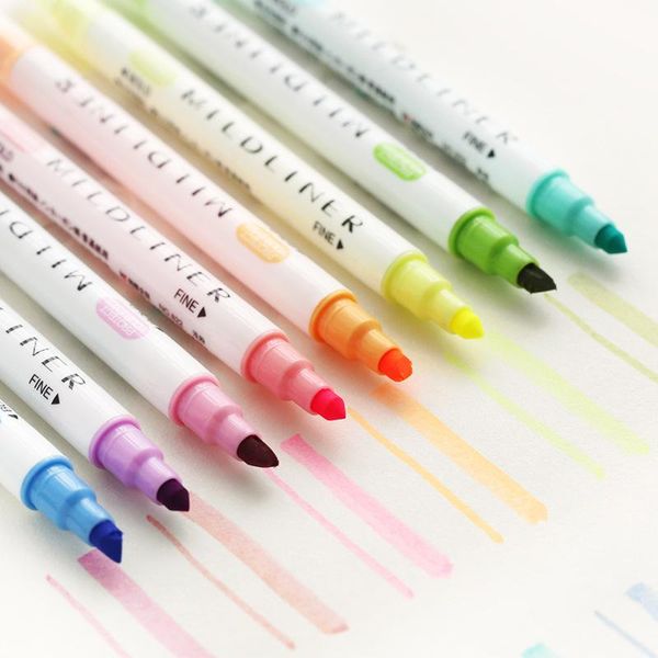 2020 New Multi-color Two-color Highlighter Crayon Liquid Marker Pen Fluorescent Highlighter Watercolor Drawing Pen School