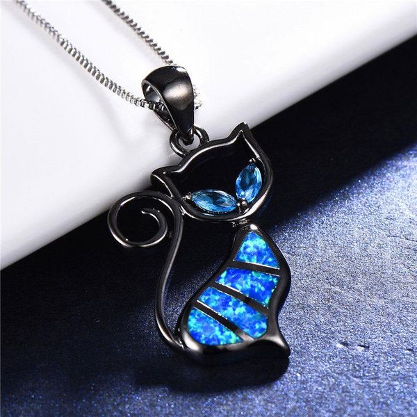 pendant necklaces boho female cartoon cat pendants blue fire opal stone choker fashion black gold animal for women, Silver
pendant necklaces boho female cartoon cat pendants blue fire opal stone choker fashion black gold animal for women, Silver