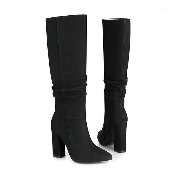 women boots thick high heels knee high boots pointed toe autumn winter ladies pleated fashion shoes woman1, Black
women boots thick high heels knee high boots pointed toe autumn winter ladies pleated fashion shoes woman1, Black