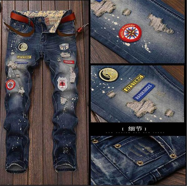 men's jeans fashion trend european and american straight-leg slim-fitting washed ripped jeans, Blue
men's jeans fashion trend european and american straight-leg slim-fitting washed ripped jeans, Blue