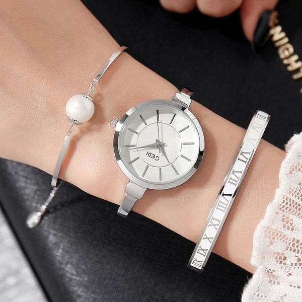 waterproof set watch new girls women's korean version simple bracelet bracelet watch three piece watch set, Slivery;brown 
waterproof set watch new girls women's korean version simple bracelet bracelet watch three piece watch set, Slivery;brown