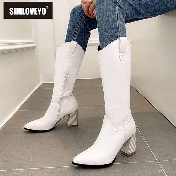 SIMLOVEYO Winter Mid calf boots Pointed toe Leather Zipper Chunky heel Cowboy boots Cool White Apricot Shoes women Botas B1491, Black
SIMLOVEYO Winter Mid calf boots Pointed toe Leather Zipper Chunky heel Cowboy boots Cool White Apricot Shoes women Botas B1491, Black
