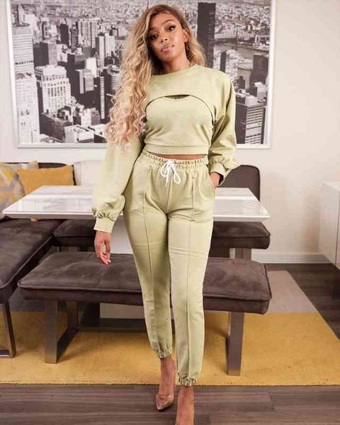 style women s set autumn solid color round neck long sleeve outerwear u-neck vest trousers 3 pieces suit set, White
style women s set autumn solid color round neck long sleeve outerwear u-neck vest trousers 3 pieces suit set, White