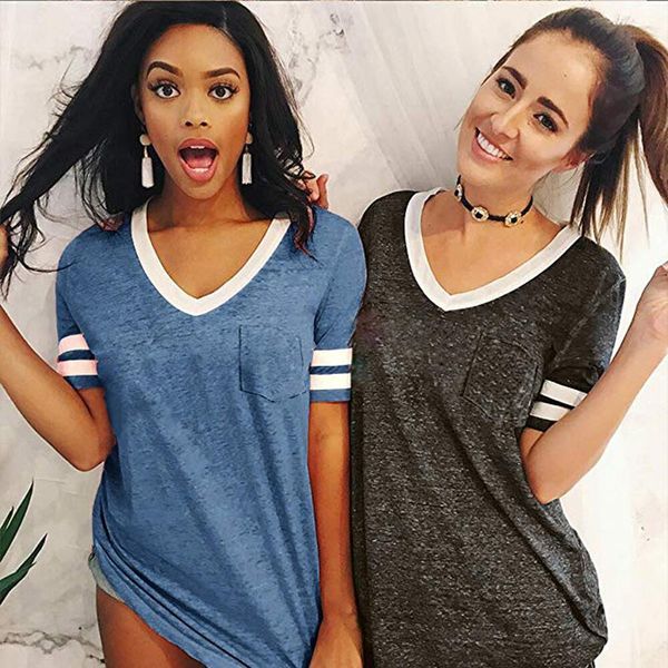 2018 new autumn casual v neck women striped splicing baseball t shirts summer short sleeve tees all match tshirt clothes, White
2018 new autumn casual v neck women striped splicing baseball t shirts summer short sleeve tees all match tshirt clothes, White