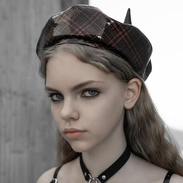 berets punkrave women's plaid little demon beret punk vintage personality cool stage performance club hat, Blue;gray
berets punkrave women's plaid little demon beret punk vintage personality cool stage performance club hat, Blue;gray