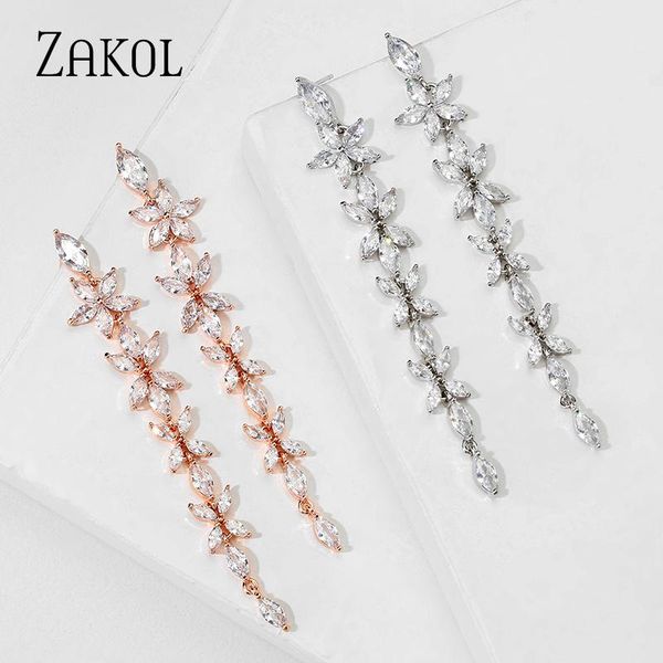 zakol elegant new jwellery women shining cubic zirconia white rose color plating bride wedding engagement long dangle earrings, Silver
zakol elegant new jwellery women shining cubic zirconia white rose color plating bride wedding engagement long dangle earrings, Silver