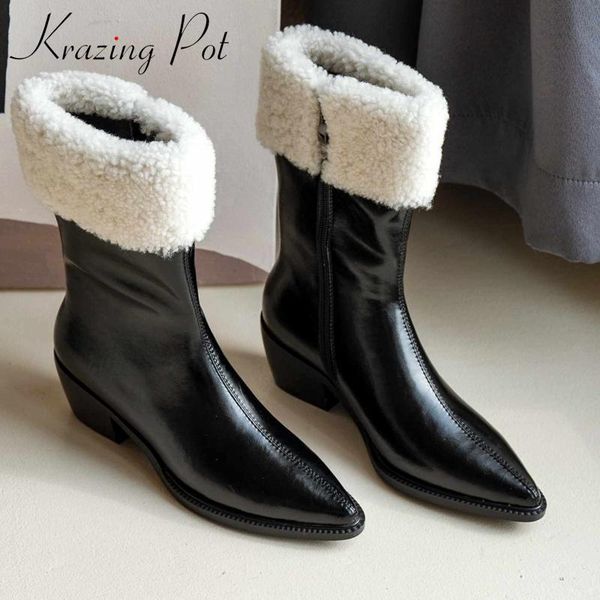krazing pot simple style natural leather charming pointed toe thick high heel zipper elegant lady gentlewomen mid-calf boots l10, Black
krazing pot simple style natural leather charming pointed toe thick high heel zipper elegant lady gentlewomen mid-calf boots l10, Black