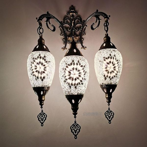 wall lamp est style 3 heads mediterranean art deco turkish mosaic handcrafted glass romantic light