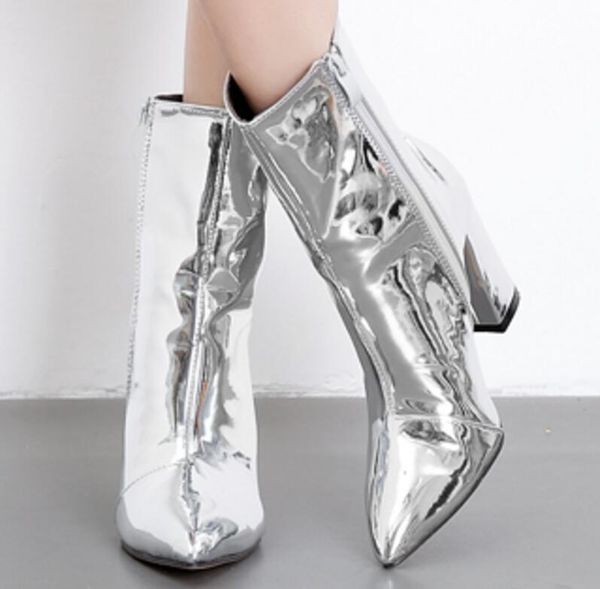 women ankle boots shoes woman chunky high heels bling patent leather party booties sapato feminino zapatos de mujer ws181112, Black
women ankle boots shoes woman chunky high heels bling patent leather party booties sapato feminino zapatos de mujer ws181112, Black