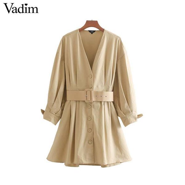vadim women office wear khaki mini dress bow tie sleeve belt design v neck female stylish dresses solid vestidos qc678 y200101, White;black
vadim women office wear khaki mini dress bow tie sleeve belt design v neck female stylish dresses solid vestidos qc678 y200101, White;black