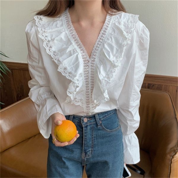 2021 new head-on solid shirts cleavage in v. slobber trimmings enlargement female sleeves spring eg6b, White
2021 new head-on solid shirts cleavage in v. slobber trimmings enlargement female sleeves spring eg6b, White