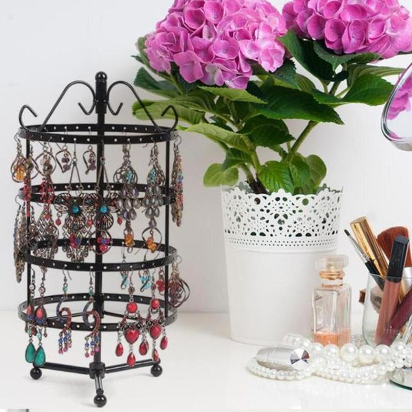 4 tier earring display tower jewelry stand holder 144hole organizer rotating, Pink;blue
