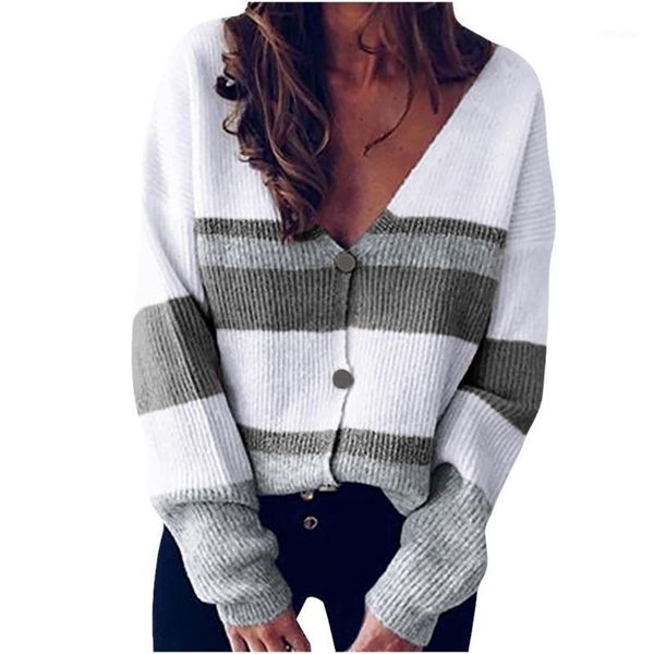 2020 autumn women knit cardigan vintage v neck striped outerwear casual long sleeve elegant stitching button sweaters, White
2020 autumn women knit cardigan vintage v neck striped outerwear casual long sleeve elegant stitching button sweaters, White