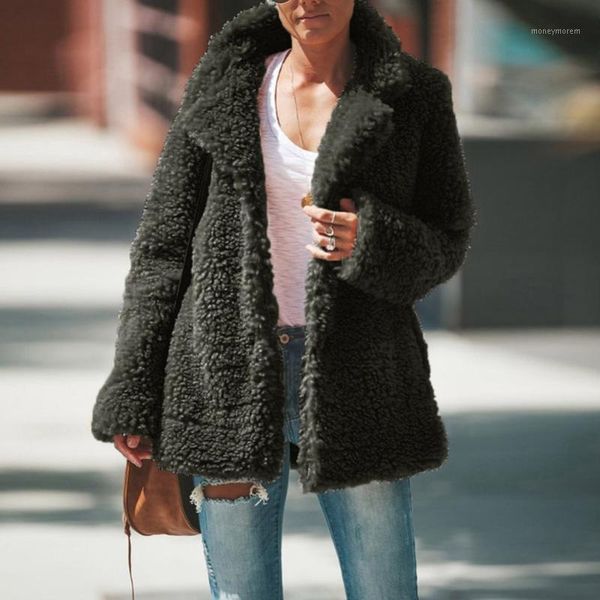 women's fur & faux fashion female lapel coat autumn winter warm fluffy fleece jacket with pockets casual long sleeve pure color outerwe, Black
women's fur & faux fashion female lapel coat autumn winter warm fluffy fleece jacket with pockets casual long sleeve pure color outerwe, Black