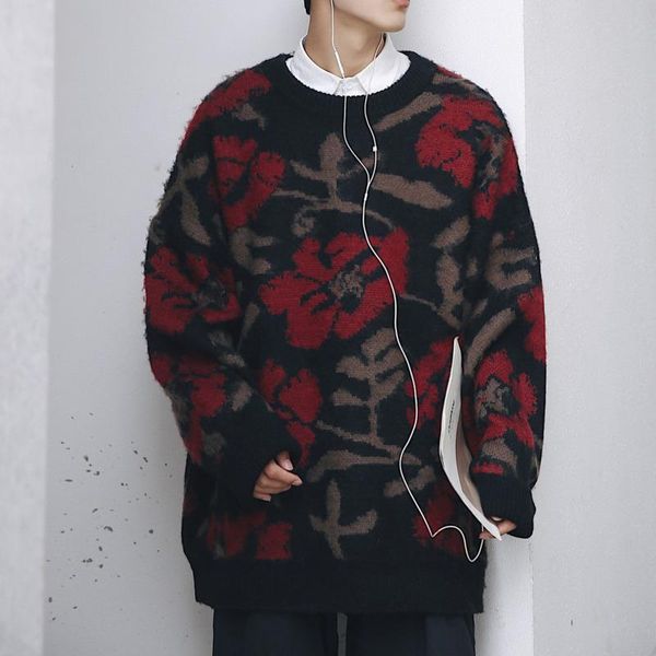 men's sweater 2020 autumn winter new slimming large flower print knit sweater loose casual fashion youth men's wear, White;black
men's sweater 2020 autumn winter new slimming large flower print knit sweater loose casual fashion youth men's wear, White;black