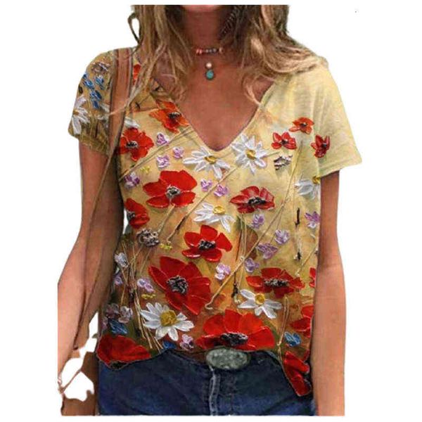 women's t-shirt add 2022 set v-neck flower print street short sleeve multi color loose women's t-shirt, White
women's t-shirt add 2022 set v-neck flower print street short sleeve multi color loose women's t-shirt, White