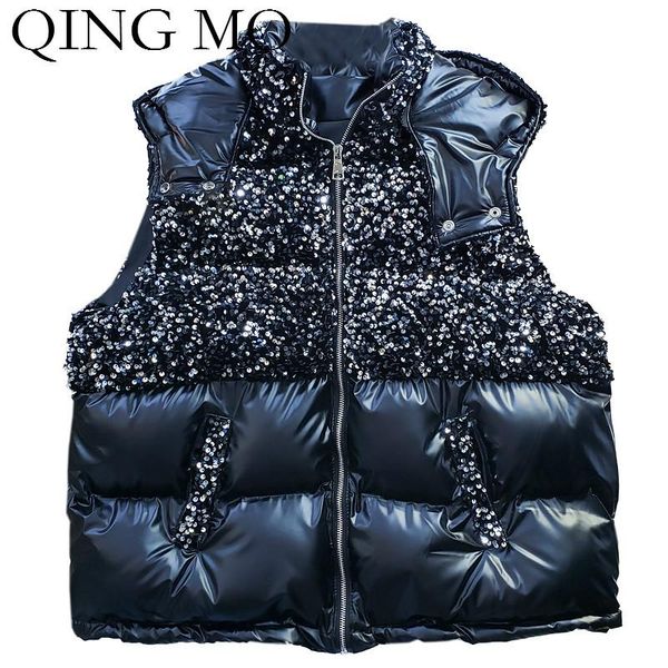 women's vests qing mo black silver women sequin vest 2021 winter bright face hooded jacket sleeveless parka zqy6210, Black;white
women's vests qing mo black silver women sequin vest 2021 winter bright face hooded jacket sleeveless parka zqy6210, Black;white