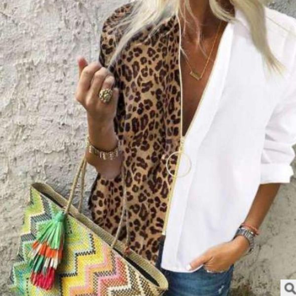 women zipper blouses shirts leopard stitching spring autumn ladies long sleeve clothing female costume casual and blouse, White
women zipper blouses shirts leopard stitching spring autumn ladies long sleeve clothing female costume casual and blouse, White