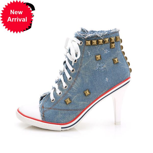 canvas women's high-heeled shoes lace up casual heels round toe eight centimeters blue denim, Black
canvas women's high-heeled shoes lace up casual heels round toe eight centimeters blue denim, Black