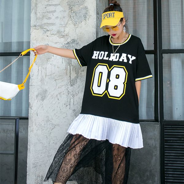 ladies dressed thai tide mark age-reduced letter printed woman's loose t-shirt plied lace seam in fashion dress, Black;gray
ladies dressed thai tide mark age-reduced letter printed woman's loose t-shirt plied lace seam in fashion dress, Black;gray