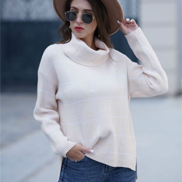 2020 new r autumn and winter turtleneck high loose ol knitted plaid woman's sweater viscose cardigan, White;black
2020 new r autumn and winter turtleneck high loose ol knitted plaid woman's sweater viscose cardigan, White;black