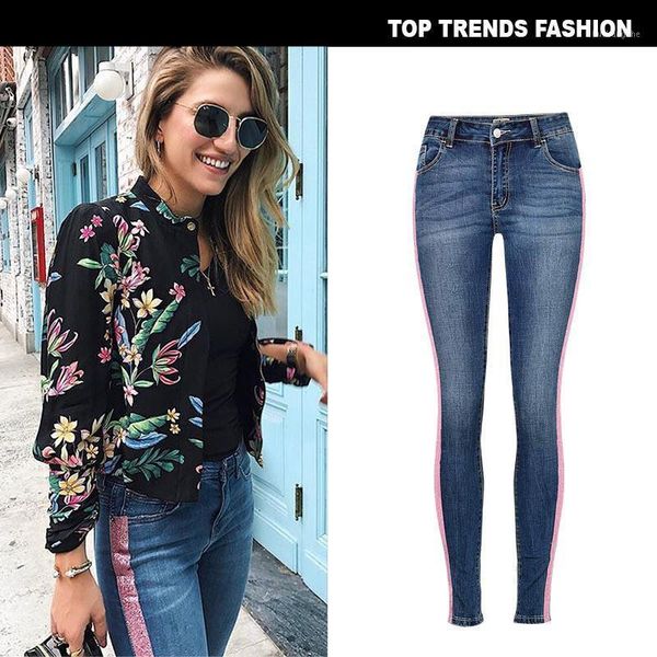 women double side golden stripe skinny jeans fashion pencil pants 27451, Blue
women double side golden stripe skinny jeans fashion pencil pants 27451, Blue