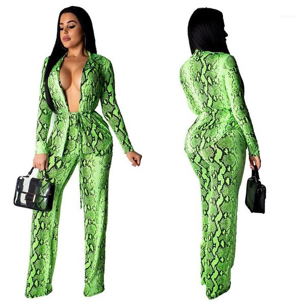 2 piece outfit fashion cardgian coat suits casual wide leg pants set female clothing serpentine print woman, Gray 
2 piece outfit fashion cardgian coat suits casual wide leg pants set female clothing serpentine print woman, Gray