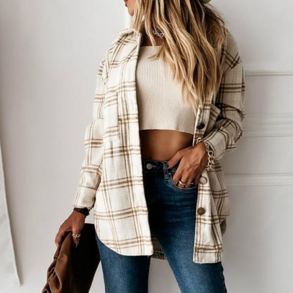women's blouses & shirts women plaid shirt fashion casual style autumn spring clothes long sleeve buttons up blouse loose outwear fema, White
women's blouses & shirts women plaid shirt fashion casual style autumn spring clothes long sleeve buttons up blouse loose outwear fema, White