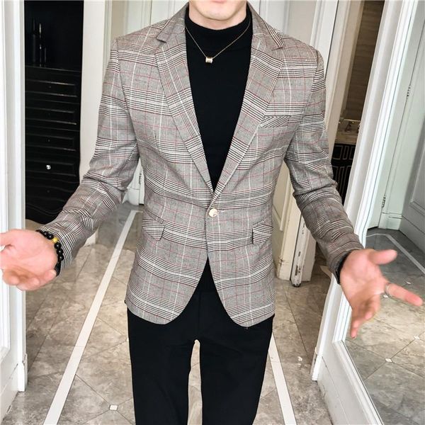 men's suits & blazers 2021 autumn grey plaid men slim fit business costume office lattice suit jacket coat m-3xl, White;black
men's suits & blazers 2021 autumn grey plaid men slim fit business costume office lattice suit jacket coat m-3xl, White;black