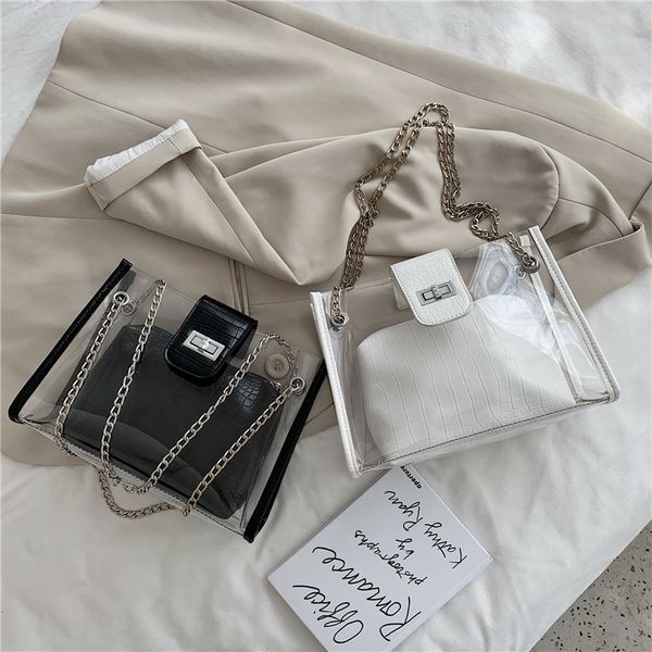 2020 summer new female fashion shoulder transparent messenger chain ladies mother bag, Red;black
2020 summer new female fashion shoulder transparent messenger chain ladies mother bag, Red;black