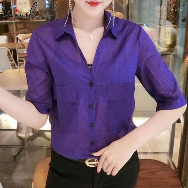 women's blouses & shirts summer transparent thin blouse european clothes v-neck fashion women pockets button cotton shirt ropa mujer to, White
women's blouses & shirts summer transparent thin blouse european clothes v-neck fashion women pockets button cotton shirt ropa mujer to, White