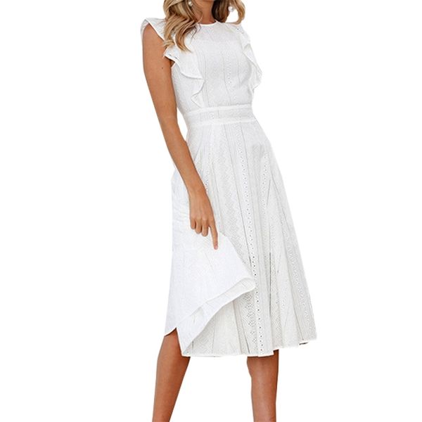 fashion summer a-line lace white dress boho beach solid women midi dresses girl sweet ruffles sleeveless party sundress gv413 y200102, White;black 
fashion summer a-line lace white dress boho beach solid women midi dresses girl sweet ruffles sleeveless party sundress gv413 y200102, White;black
