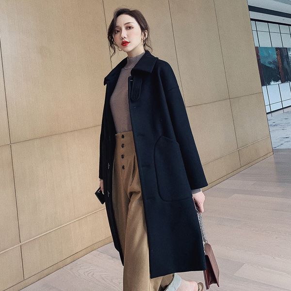 fashion autumn winter single button female 2021 mid-long korean temperament women's popular outerwear woolen coat, Black
fashion autumn winter single button female 2021 mid-long korean temperament women's popular outerwear woolen coat, Black