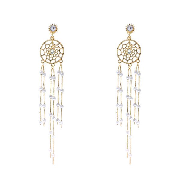 s925 silver needle a two-band dreamcatcher fringe pearl shiny earrings women long style temperament stud earrings, Golden
s925 silver needle a two-band dreamcatcher fringe pearl shiny earrings women long style temperament stud earrings, Golden