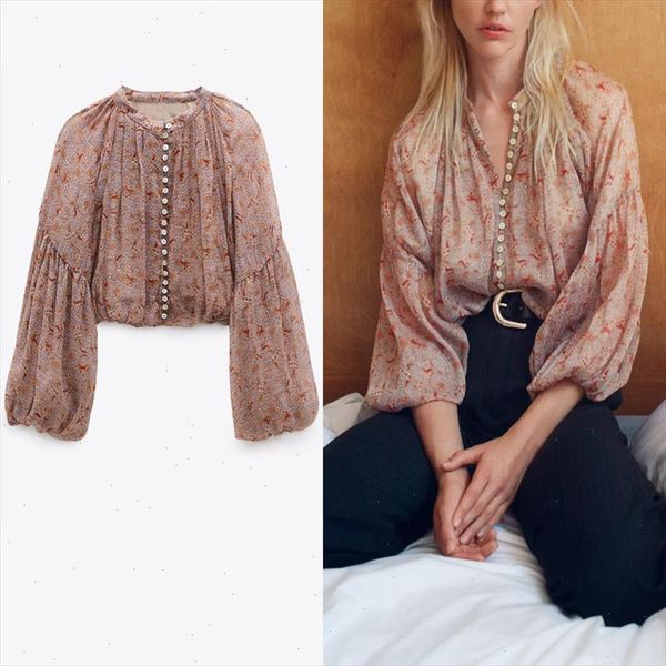 za 2021 cropped print vintage chiffon blouse women o neck long puff sleeve elastic hem loose feminine elegant blouses, White
za 2021 cropped print vintage chiffon blouse women o neck long puff sleeve elastic hem loose feminine elegant blouses, White